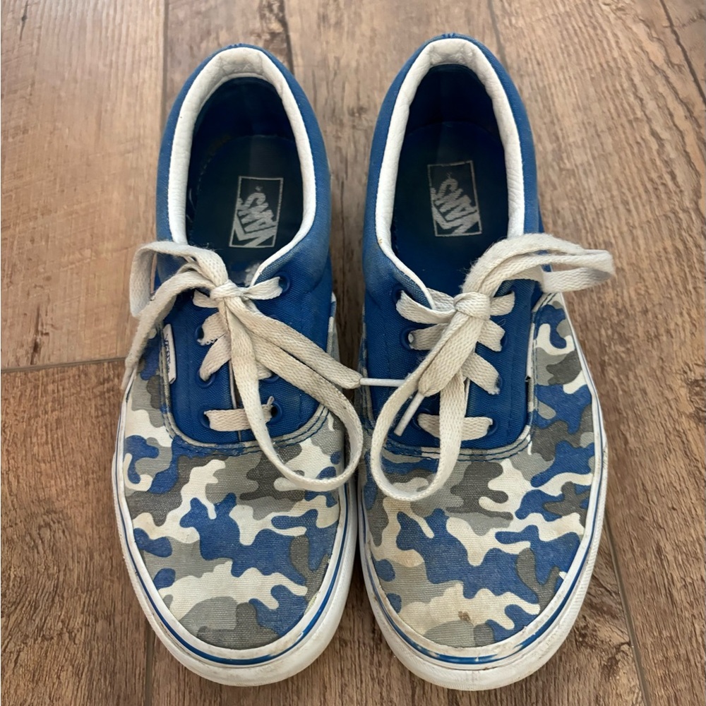 Blue camo vans- youth size 5.